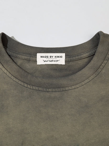 American-Style Distressed Washed Thorn Print Short-Sleeved T-Shirt