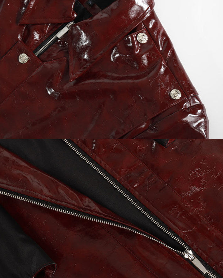 KIIKIO Gothic Glossy PU Cropped Zipper Shirt