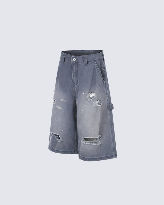 Washed Faded Distressed Cargo Shorts