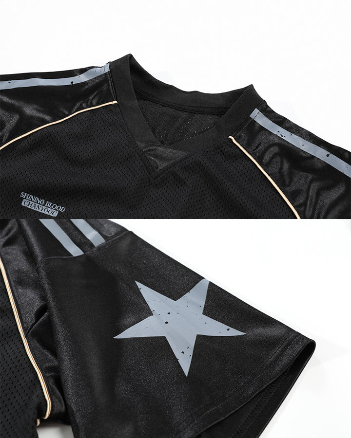 Y2K Star Patch Mesh Football Jersey Tee New