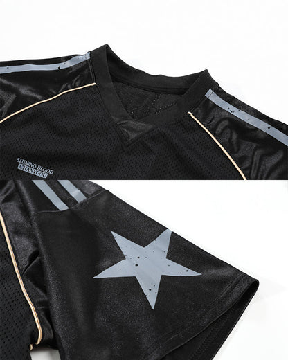 Y2K Star Patch Mesh Football Jersey Tee New