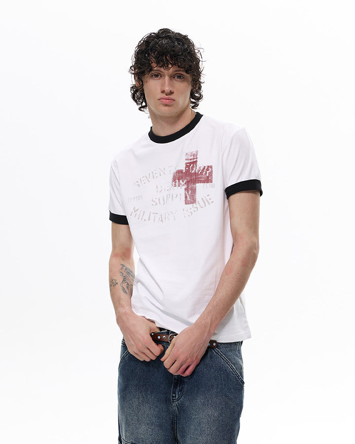 KIIKIO Vintage Contrast-Trim Graphic Tee