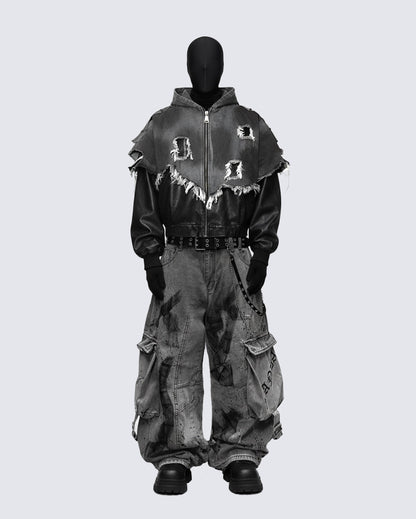 Deconstructed Layered Distressed Leather Jacket