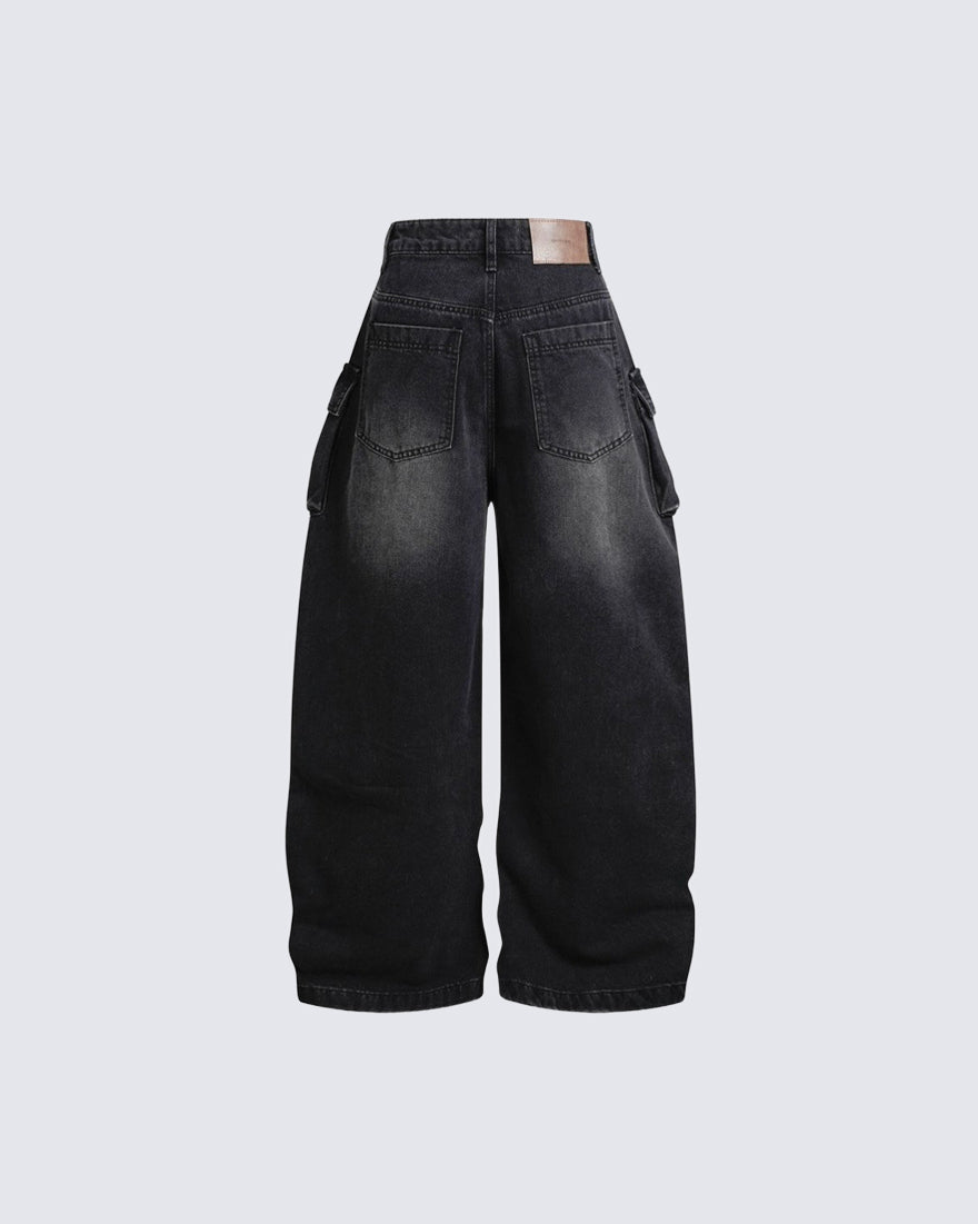 KIIKIO Utility Strappy Cargo Wide Denim Pants