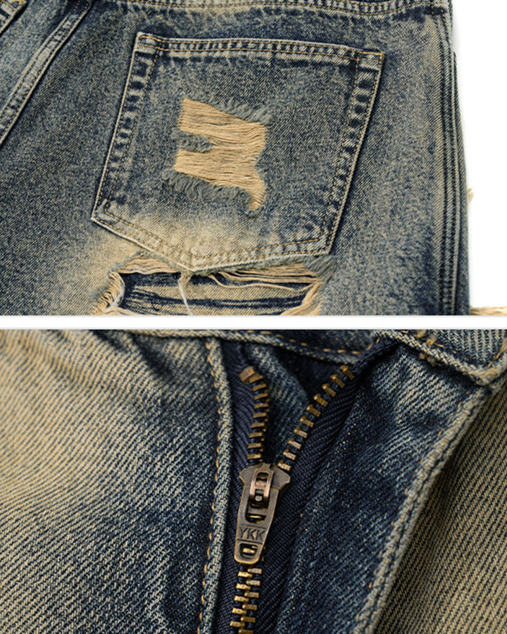 KIIKIO Vintage Layered Distressed Denim Shorts