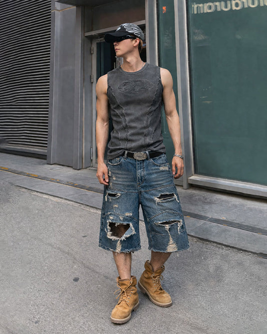 Vintage Distressed Washed Denim Shorts