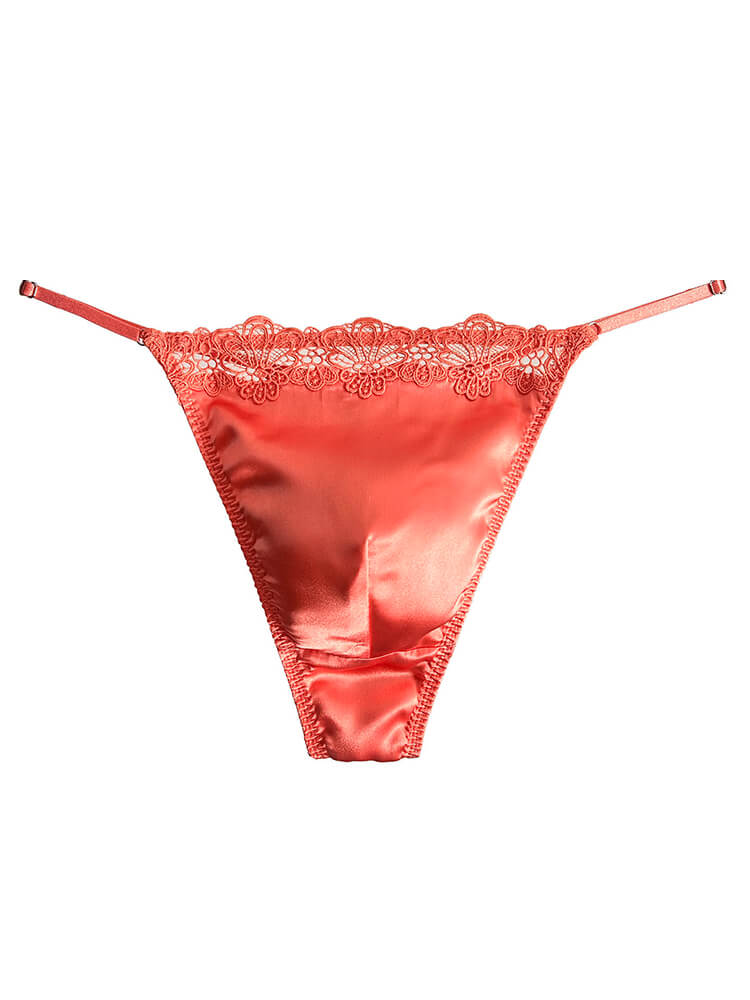 Men's Sexy Thin Strap Embroidered Lace Silk Thong