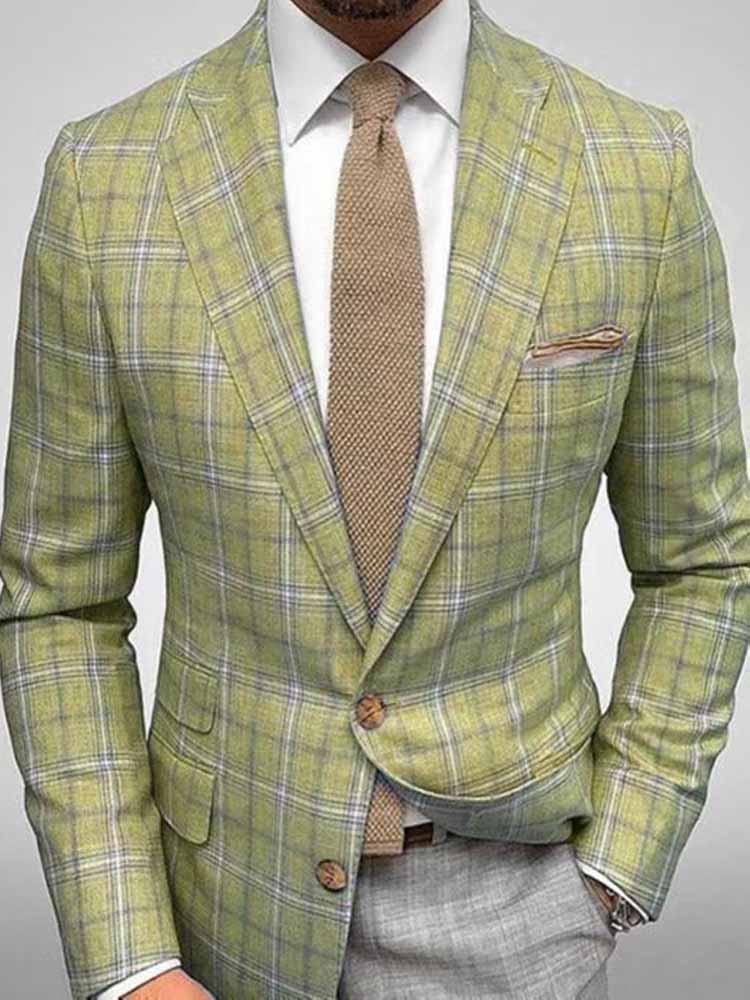 Men's Plaid Lapel Long Sleeve Blazer