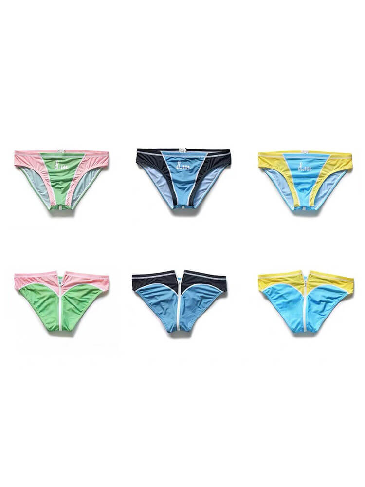 Men's Low-Rise Sexy Color-Block Zip Briefs