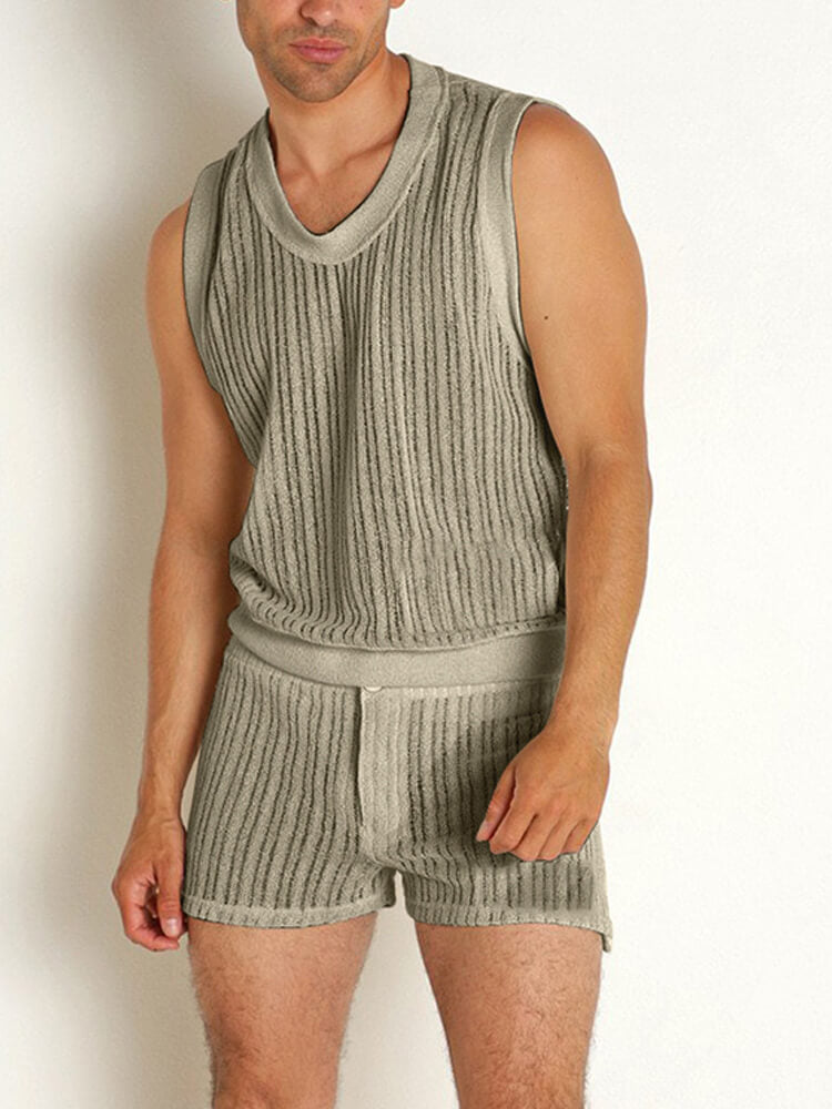Men's Casual Solid-Color Racerback Tank Top and Shorts Set