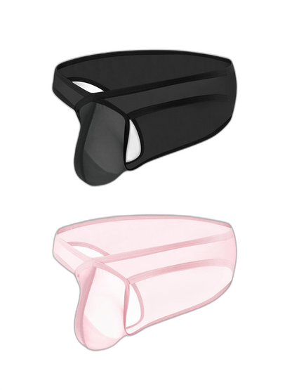 2 Pack Men's Sexy See-Through Triangle Y-Shaped Sleep Briefs