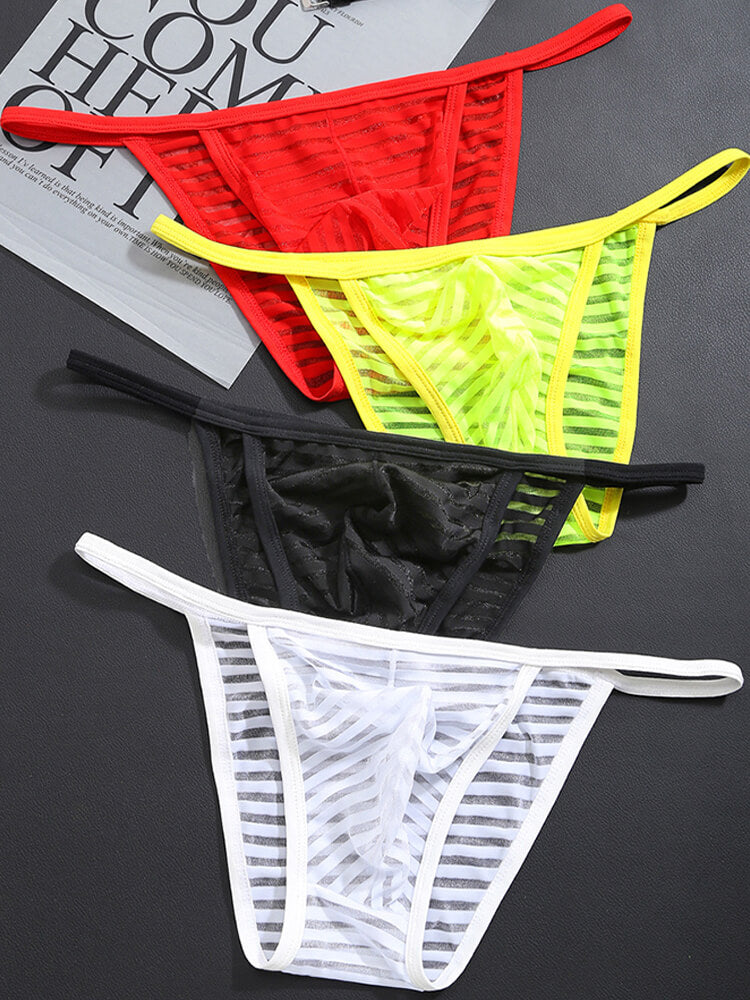 Men's Mesh Striped Transparent Thin Strap Briefs