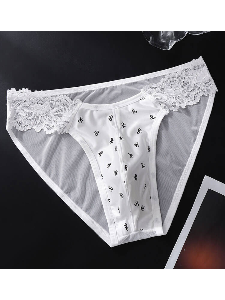 Men's French Lace And Sheer Mesh Ice-Silk Briefs