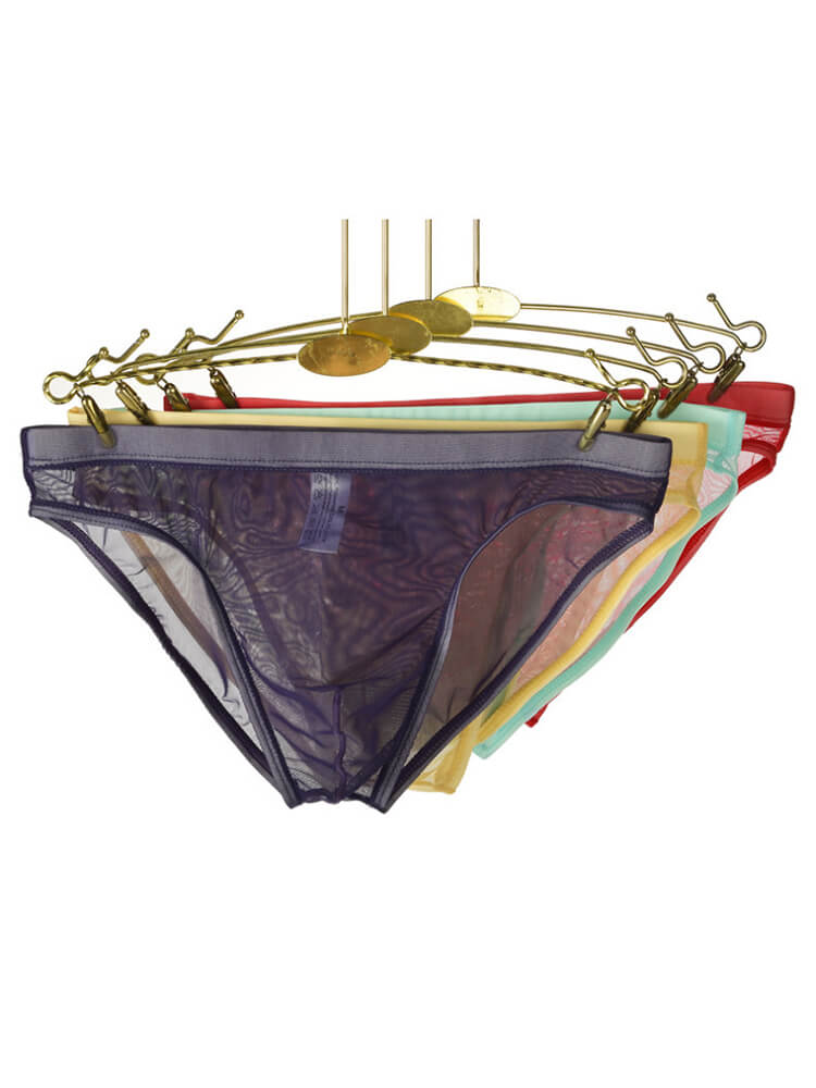 Men's Solid Color Sexy Mesh Transparent Thin Briefs