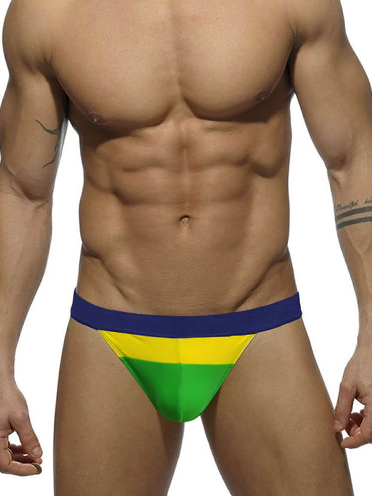 Men's Three-Color Stripe Colorblock Swim Briefs