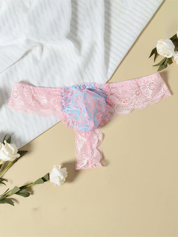 Men's Sexy Lace Trim Colorblock Seamless Briefs