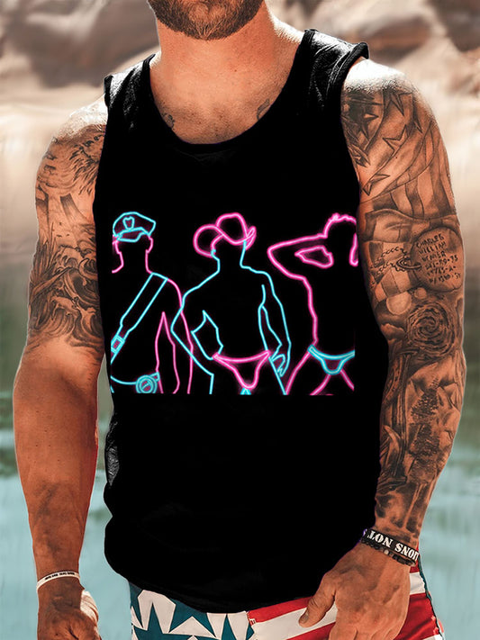 Men's Fun Sexy Neon Cowboy Print Tank Top