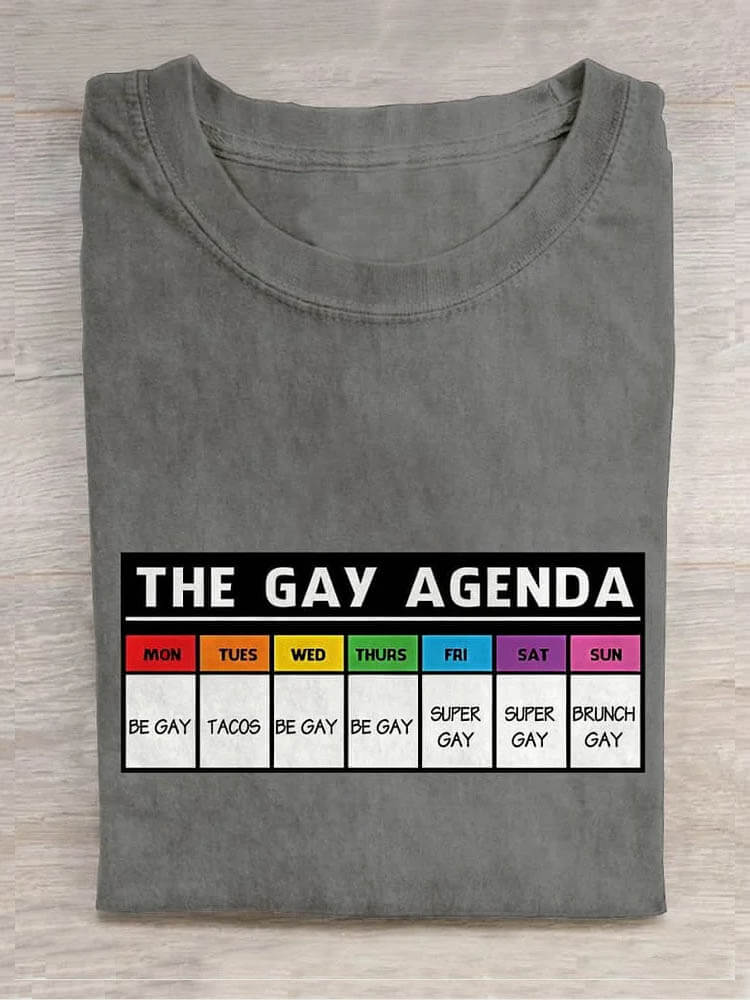 Men's Casual The Gay Agenda Print Cotton T-shirt
