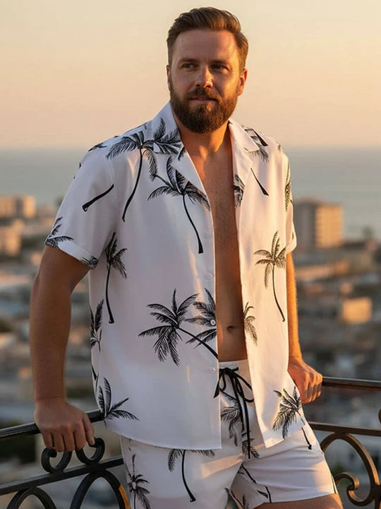 Men's Coconut Tree Print Casual Hawaiian Set