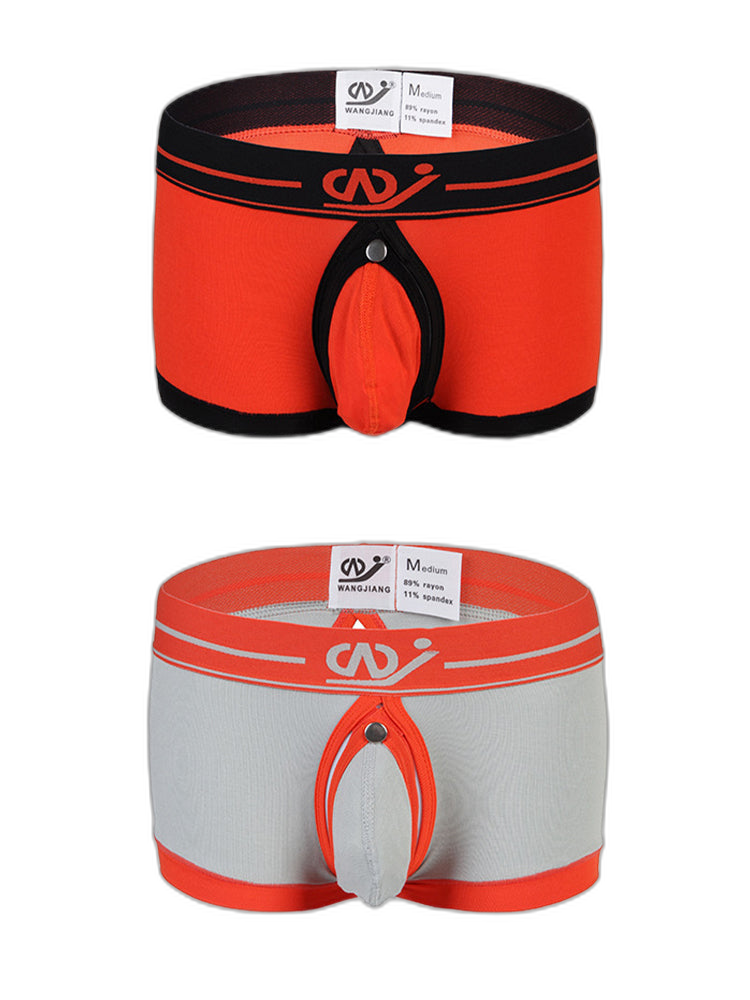 2 Pack Men's Large Pouch Back Opening Sexy Trunks