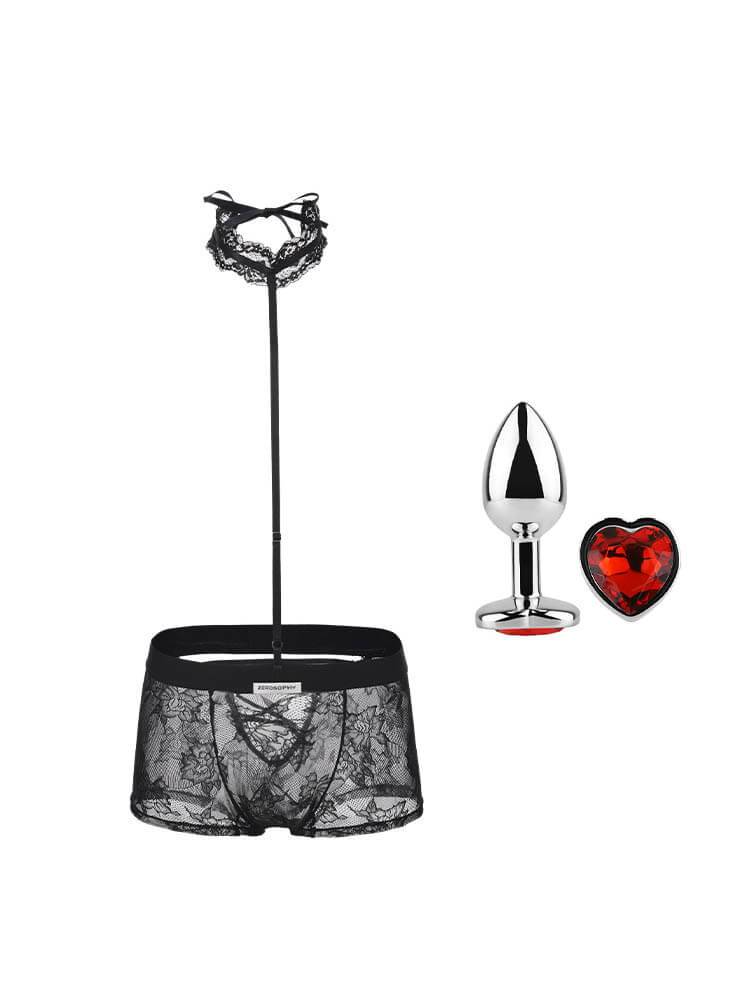 Men's Sexy See-Through Lace Halter-Neck Boxer Briefs