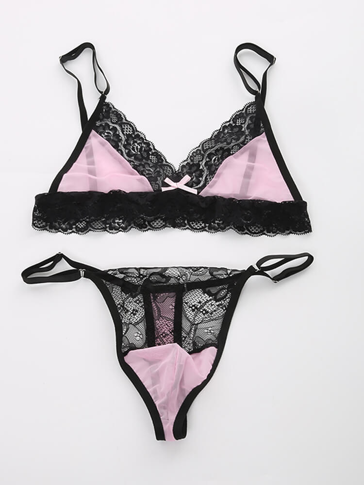Men's Sexy Lace Bra Briefs Crossdressing Set