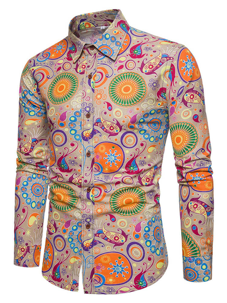 Men's Floral Patterns Printed Long-Sleeve Shirt 