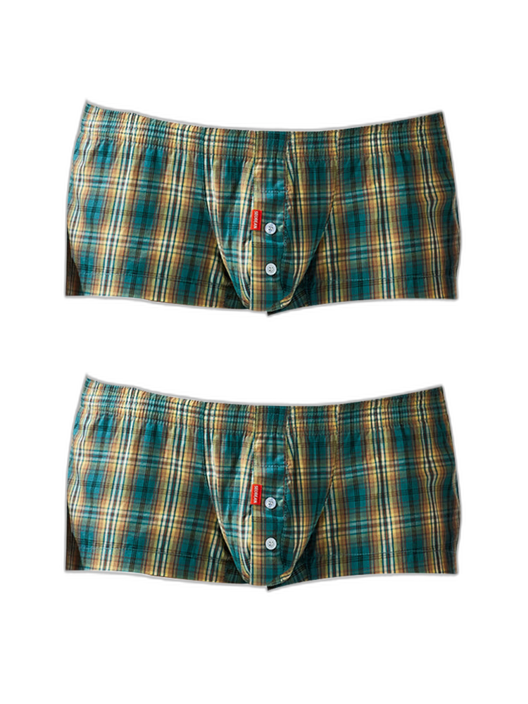 2 Pack Men's Anti-Odor Ultra-Soft Pure Cotton Plaid Design Boxer Shorts