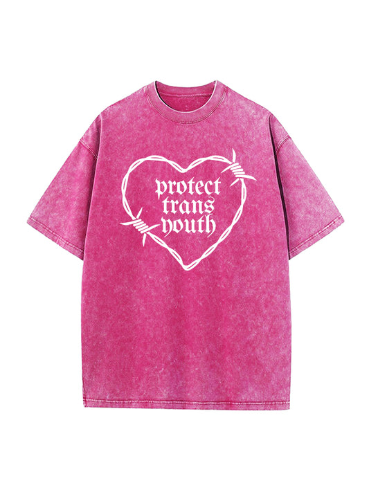 Vintage Washed Protect Trans Youth Print T-shirt