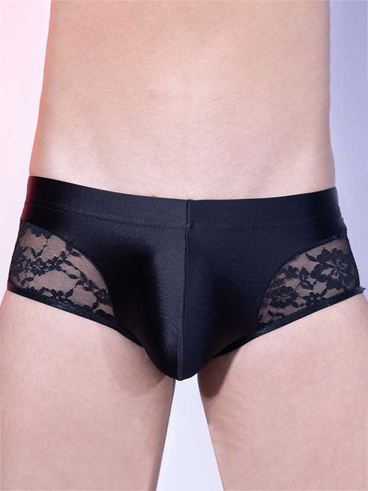  Men's Sexy See-Through Black Lace Boxer Briefs Set