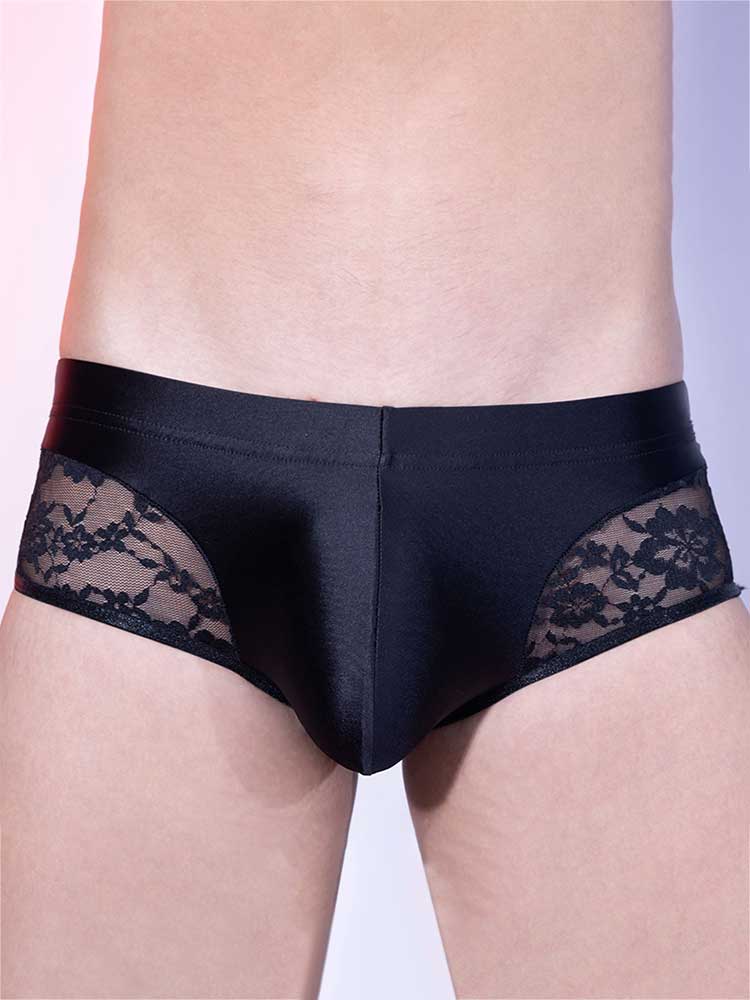 Men's Sexy See-Through Black Lace Boxer Briefs Set