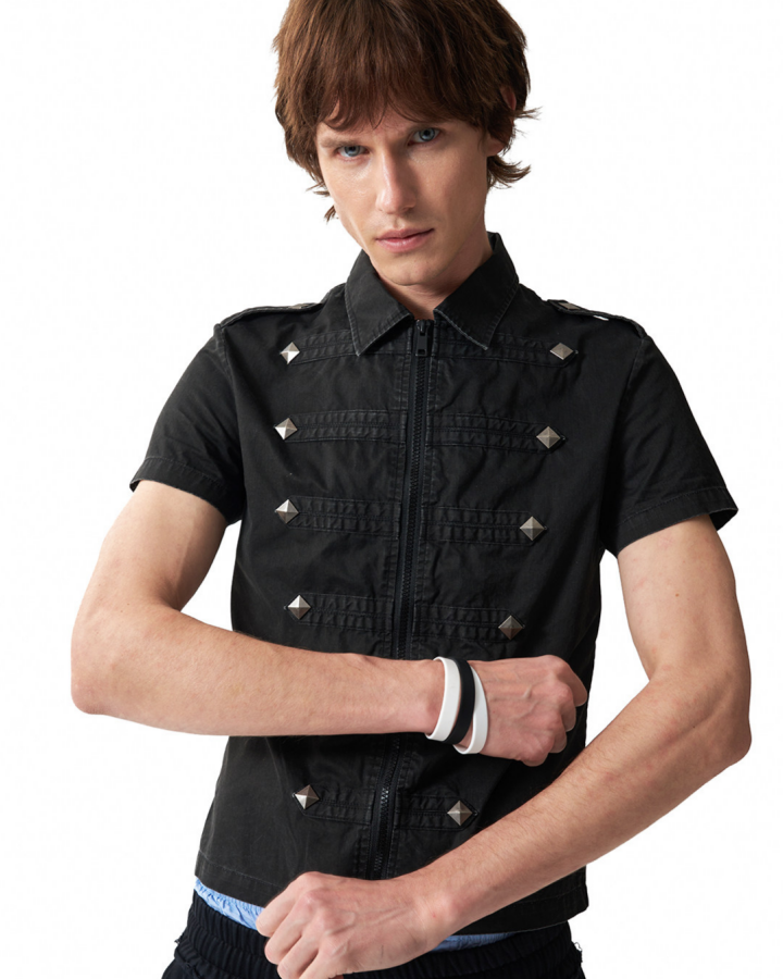 KIIKIO Retro Rhinestone Lapel Zipper Tee