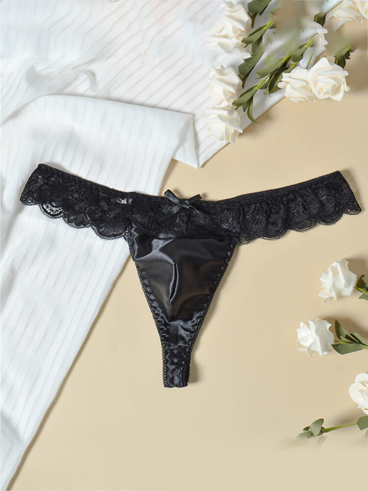 Men's Lace Trim Low-Rise Satin Seamless Thong