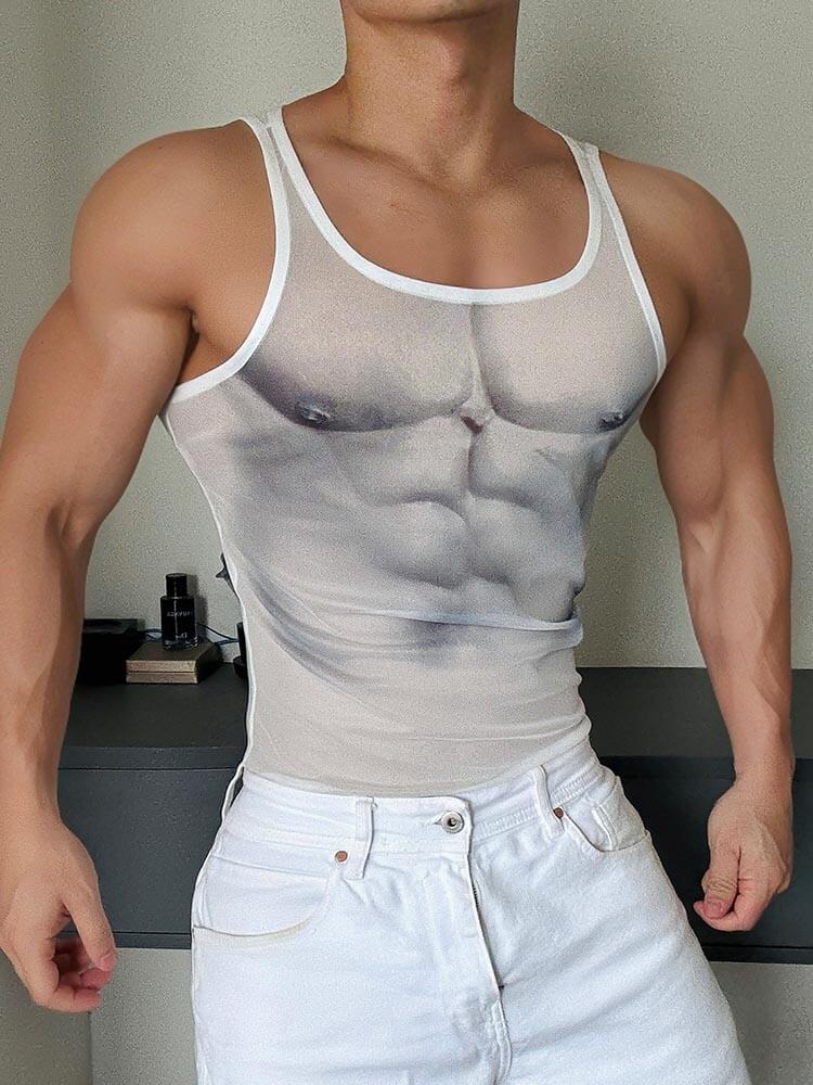 Men's Sports Mesh Simulated Muscle Print Tank Top