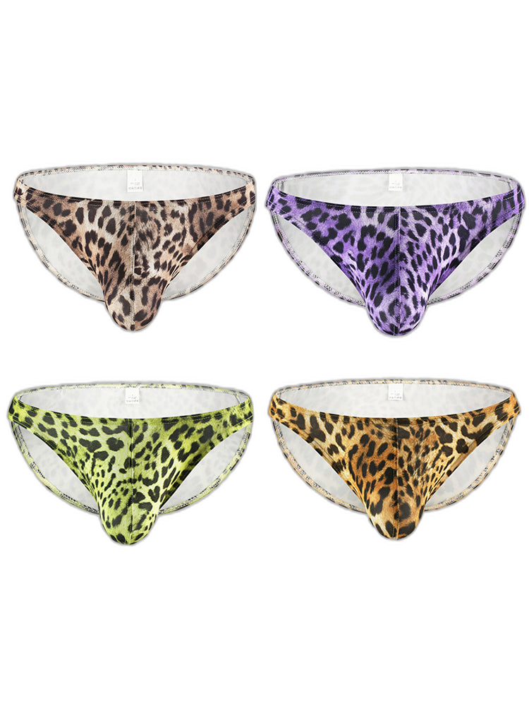 4 Pack Men's U-Convex Leopard Print Nylon Bikini