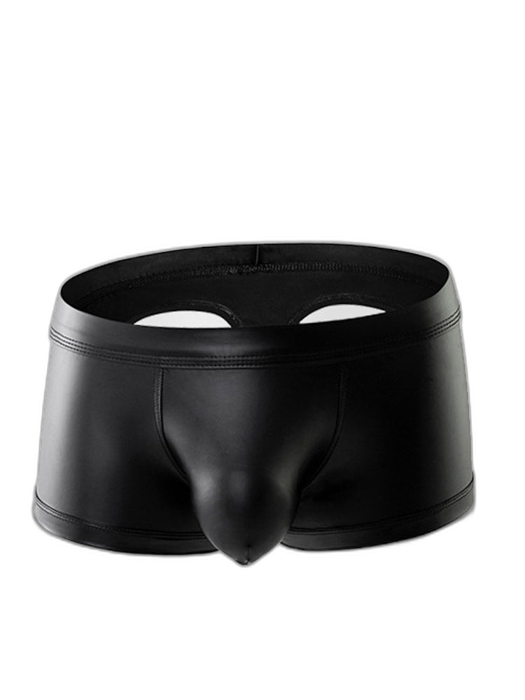 2-pack Men's Leather Hollow Hip-revealing Large Pouch Boxer Briefs
