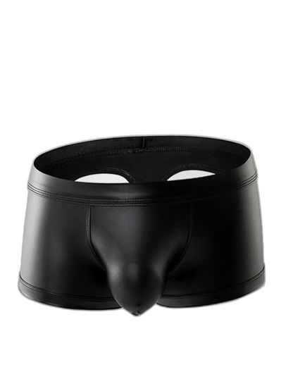 2-pack Men's Leather Hollow Hip-revealing Large Pouch Boxer Briefs