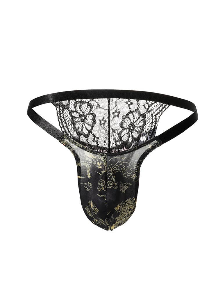 Men's Sexy Lace See-Through Mesh Printed Briefs