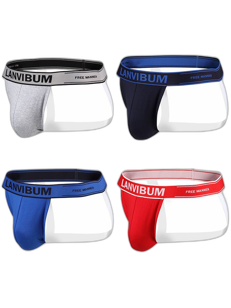 4 Pack Men's Mid-Rise Sexy Comfortable Cotton Jockstrap