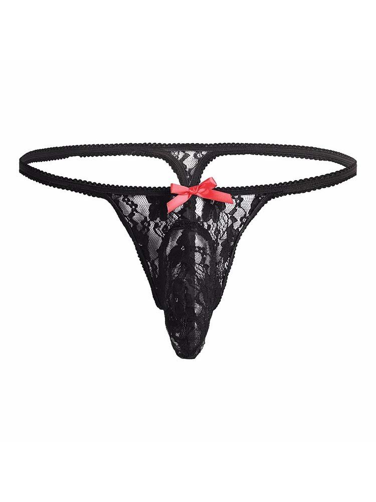 Sexy Bow Lace Solid Color Thong