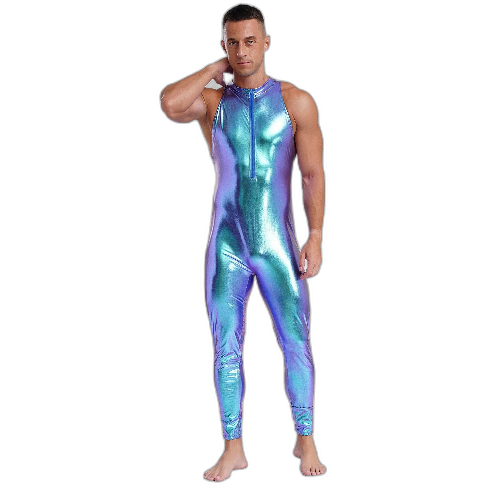 Power Pose Metallic Disco Men's Bodysuit