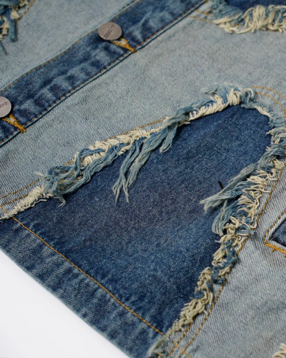 Distressed Patchwork Denim Vest
