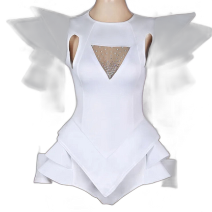 Crystal Couture White Party Bodysuit