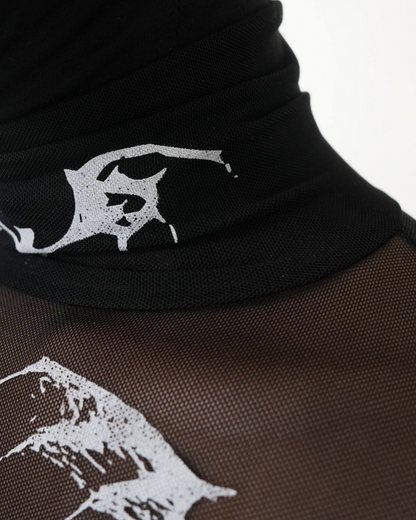 Gothic Mesh Long Sleeve Top with Graphic Print