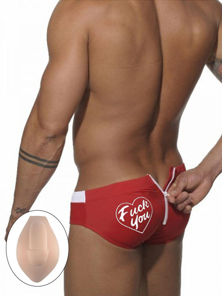 Back Zipper Letter Men's Swim Brief