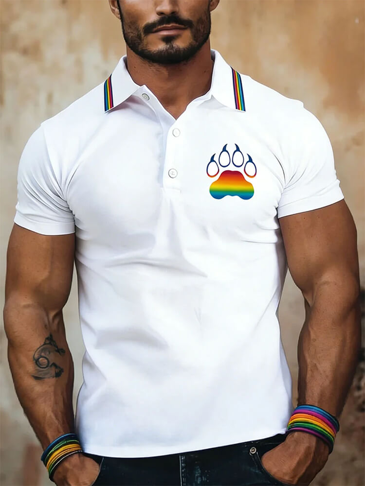 Men's Casual Rainbow Heart Print Polo Shirt