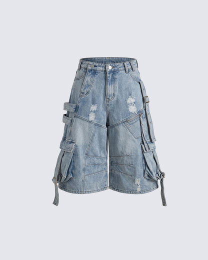 Dark Distressed Street Style Workwear Capri Pants