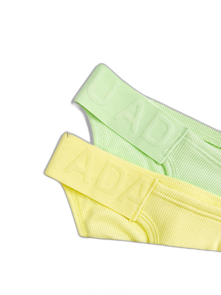 2 Pack Men's Solid Color Ribbed Cotton Sports Butt-Lifting Bikini