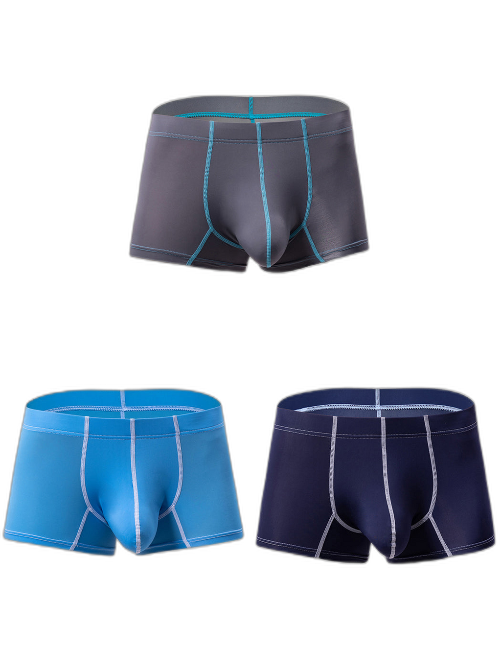 3 Pack Men's Large Pouch Contrast Binding Trunks