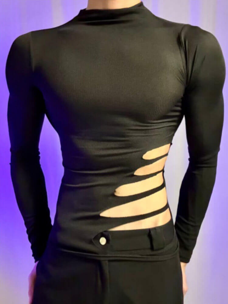 Men's Sexy Cutout Half High-Neck Slim-Fit Top